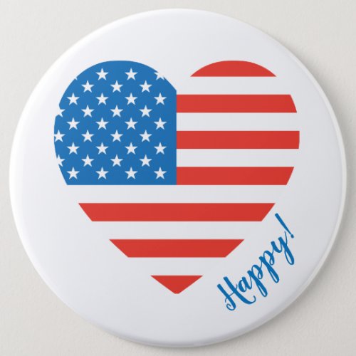 Happy American USA Flag Heart 4th July Personalize Button