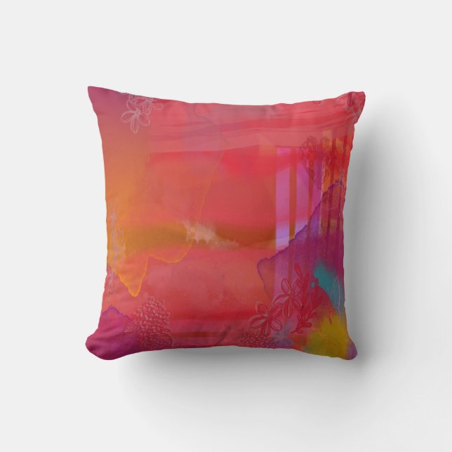 Happy and Bright Colorful Mixed Media Throw Pillow (Front)
