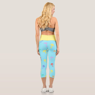 Happy and Bright Palm Trees Pastel Theme Capri Leggings