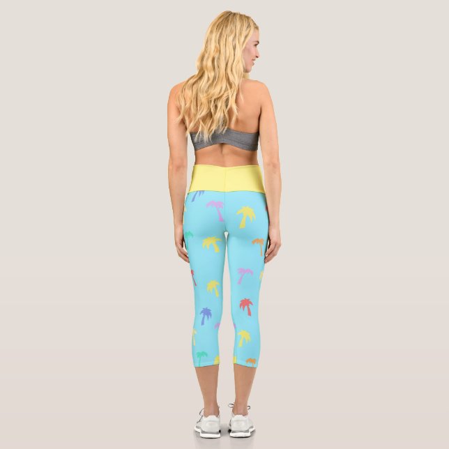 Happy and Bright Palm Trees Pastel Theme Capri Leggings (Back)