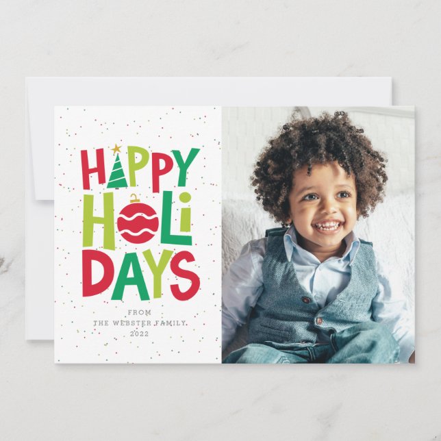 Happy and colorful two photo fun holiday card (Front)