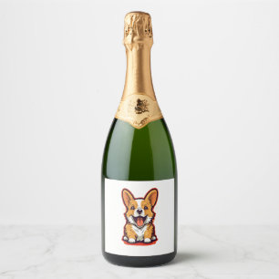 Happy and Cute Corgi - Adorable Design for Dog Lov Sparkling Wine Label