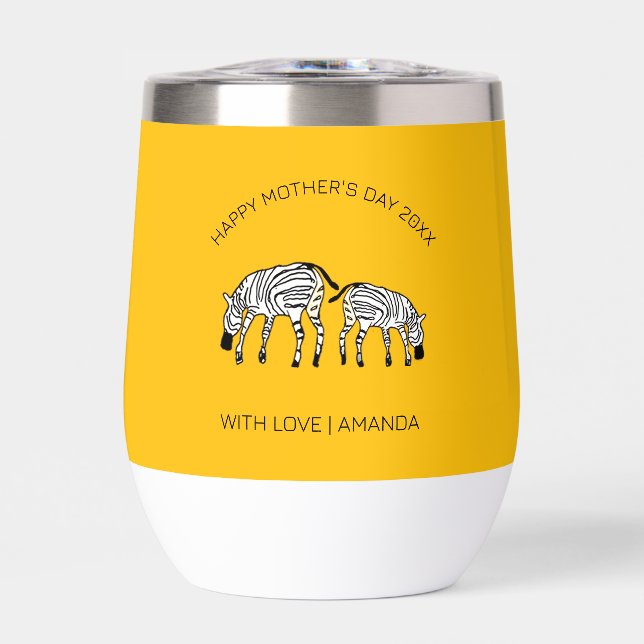 Happy and Cute Kenyan Zebras Mommy Tobler Thermal Wine Tumbler (Front)