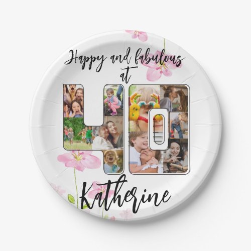 Happy and Fabulous 40th Birthday Multi Photo Paper Plates
