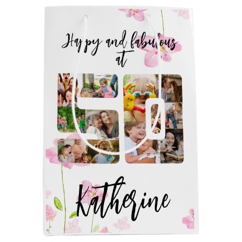 Happy and Fabulous 50th Birthday Multi Photo Medium Gift Bag