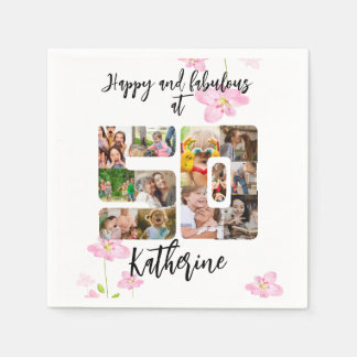 Happy and Fabulous 50th Birthday Multi Photo Napkins