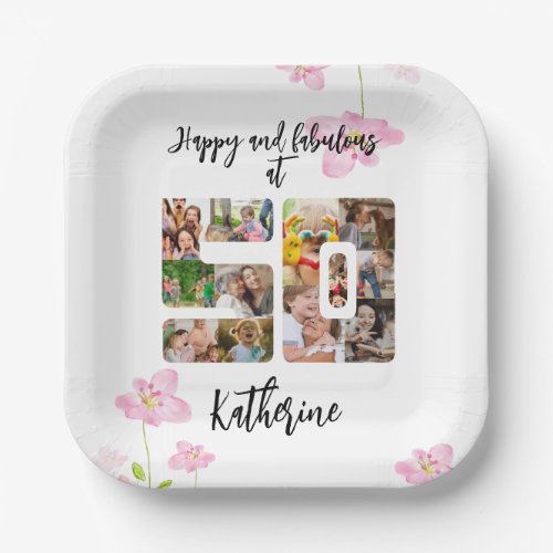 Happy and Fabulous 50th Birthday Multi Photo Paper Plates
