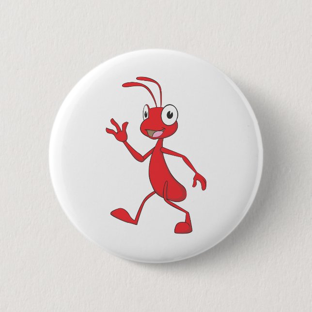 Happy and Friendly Ant Walking Pinback Button (Front)