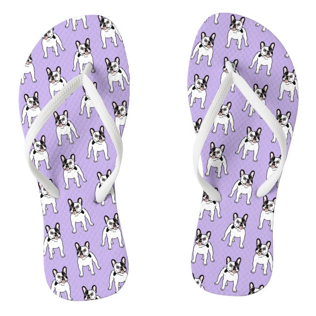 Happy and Fun Single Hooded Pied Frenchie Flip Flops (Footbed)