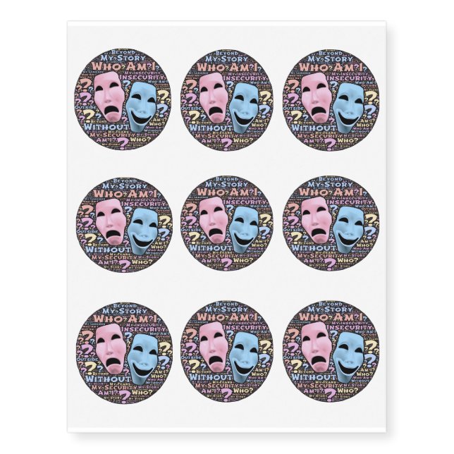 Happy and sad masks cartoon temporary tattoos (Front)
