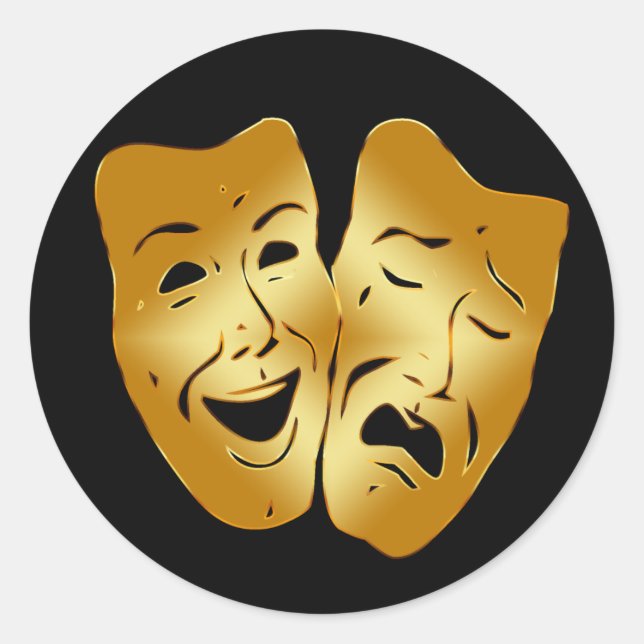 HAPPY AND SAD THEATER MASKS CLASSIC ROUND STICKER (Front)