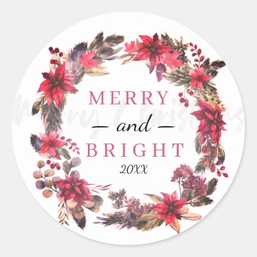 Happy and shiny Christmas floral garland Classic Round Sticker