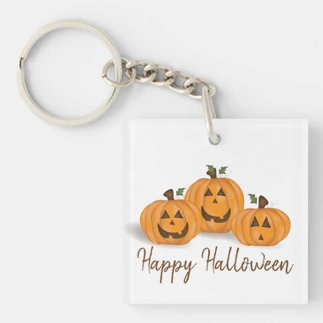 Happy and Smiling Jack O Lanterns Keychain (Front)