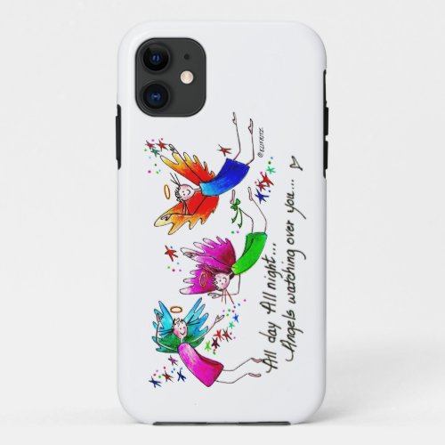 Happy angels of red green blue in sun  stars iPhone 11 case