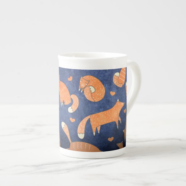 Happy animal fox pattern bone china mug (Front Right)