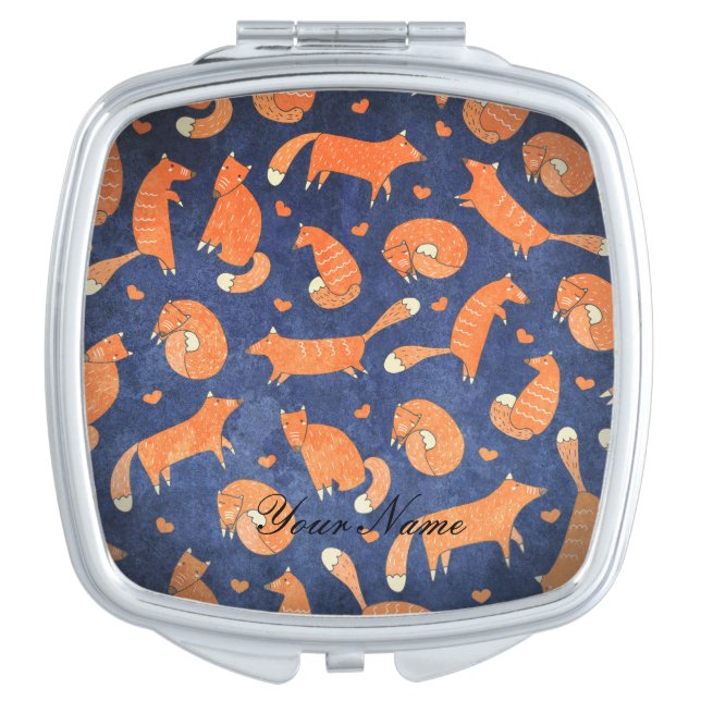 Happy animal fox pattern compact mirror (Front)