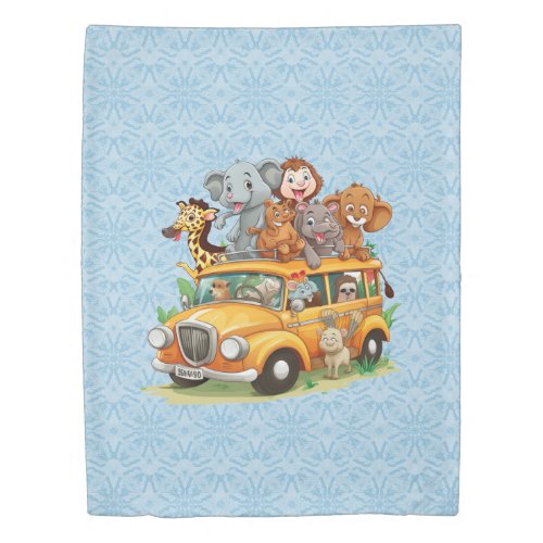 Happy Animal Safari Little Boys Soft Blue Duvet Cover