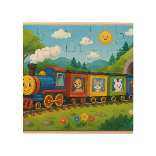 Happy Animal Train Puzzle Adventure Wood Wall Art