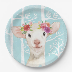 Happy Animal with Flowers in Blue Forest-Sheep Paper Plates