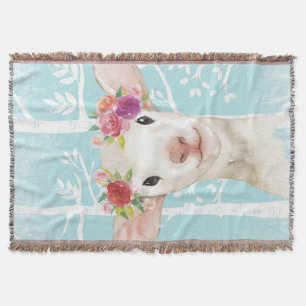 Happy Animal with Flowers in Blue Forest-Sheep Throw Blanket
