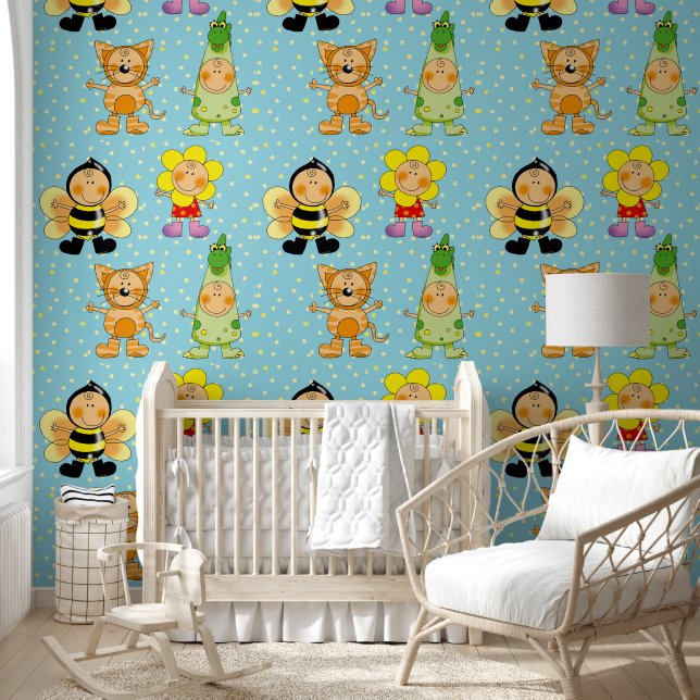 happy animals kids wallpaper  (Kids)