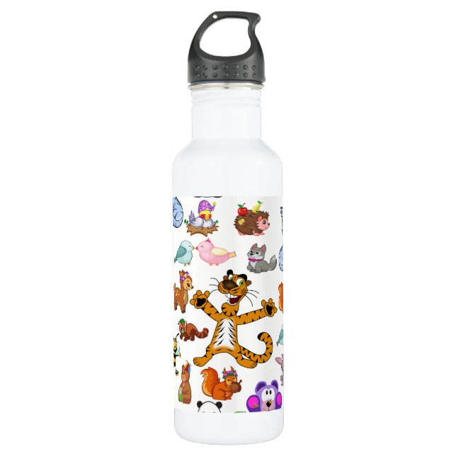 Happy Animals  Stainless Steel Water Bottle (Front)
