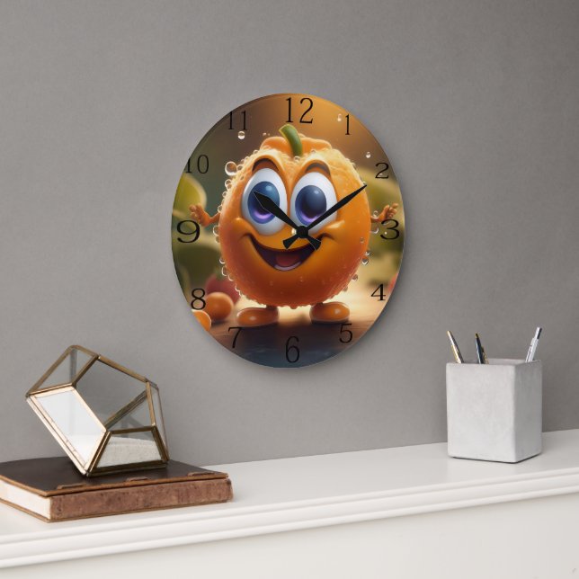 Happy Animated 3d Orange, Large Clock (Office)