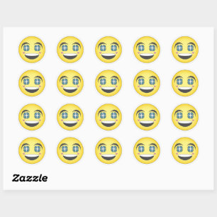 Happy anime face classic round sticker