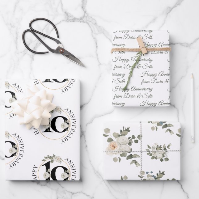 Happy Anniversary 10 year Custom  Wrapping Paper Sheets (Front)