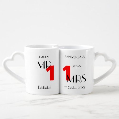 Happy Anniversary 11 years Married Personalized Coffee Mug Set