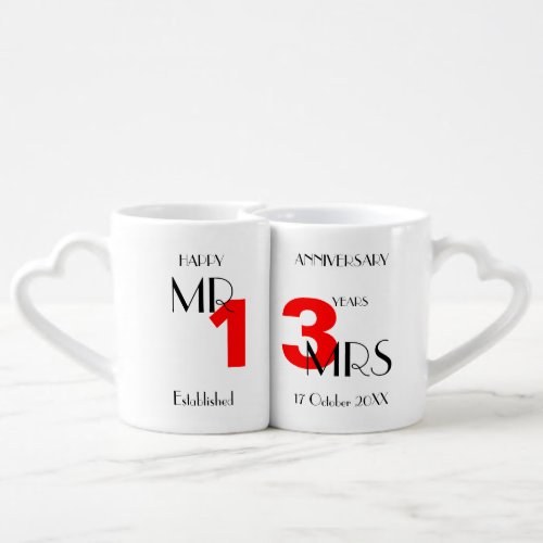 Happy Anniversary 13 Years Married Personalized Coffee Mug Set
