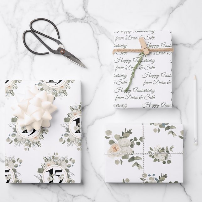Happy Anniversary 15th year Custom  Wrapping Paper Sheets (Front)