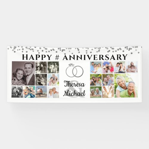 Happy Anniversary 18 Photo Collage Custom Silver Banner