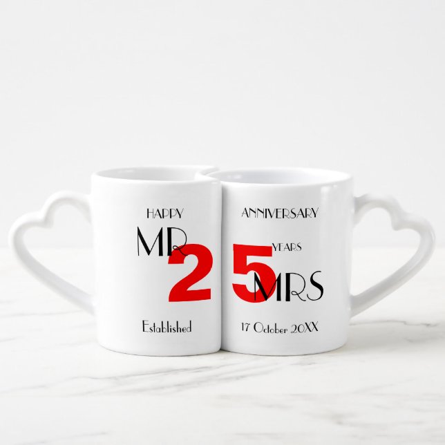 Happy Anniversary 25 years Married Coffee Mug Set (Back Nesting)
