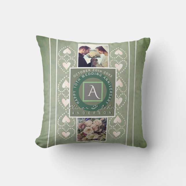 "Happy Anniversary" 2 Custom Photos Throw Pillow (Front)