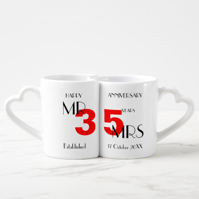 Happy Anniversary 35 Years Married Personalized Coffee Mug Set (Back Nesting)