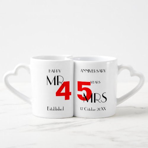 Happy Anniversary 45 Years Married Personalized Coffee Mug Set