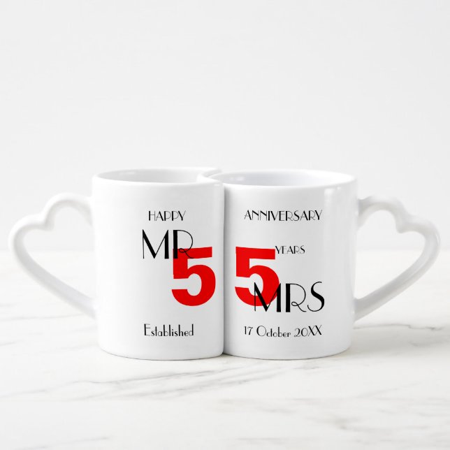 Happy Anniversary 55 Years Married Personalized Coffee Mug Set (Back Nesting)