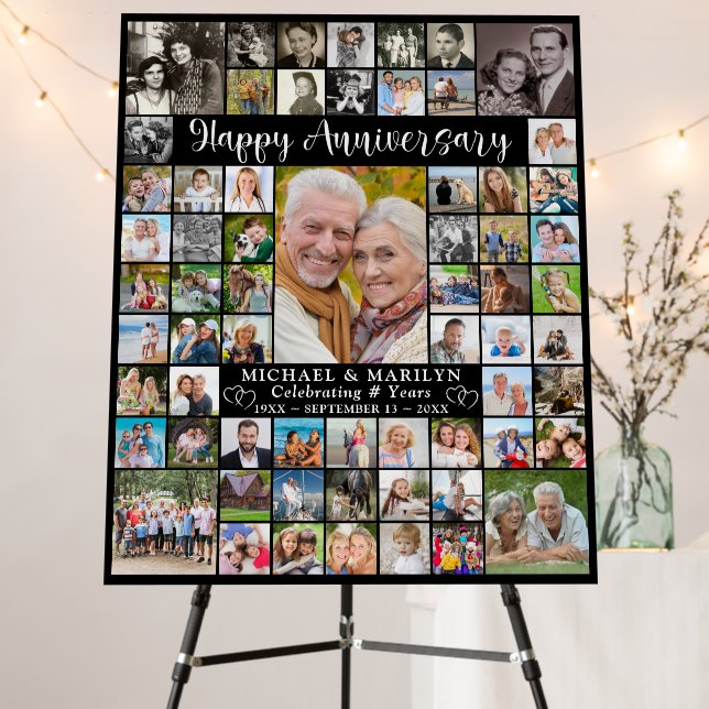 Happy Anniversary 64 Photo Collage Personalized Foam Board (In Situ (Stand))