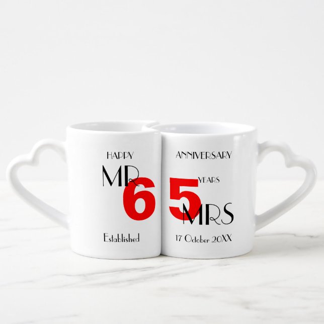 Happy Anniversary 65 Years Married Personalized Coffee Mug Set (Back Nesting)