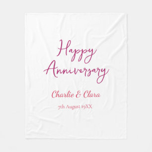 Happy anniversary add name pink bold name date si Fleece Blanket
