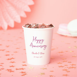 Happy anniversary add name pink bold name date si Paper Cups