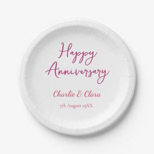 Happy anniversary add name pink bold name date si Paper Plates