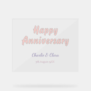 Happy anniversary add name pink gray pastel bold Acrylic Sign
