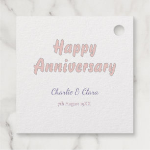 Happy anniversary add name pink gray pastel bold Foil Favor Tags