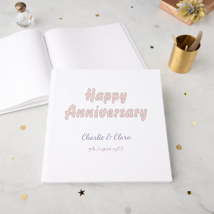 Happy anniversary add name pink gray pastel bold Foil Guest Book