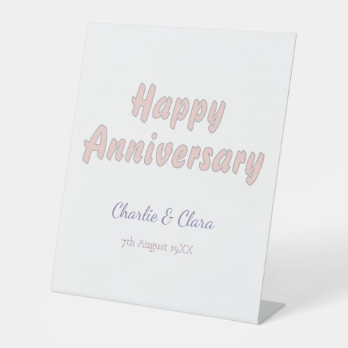 Happy anniversary add name pink gray pastel bold  Pedestal Sign
