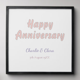 Happy anniversary add name pink gray pastel bold Peel And Stick Photo Tile