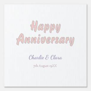 Happy anniversary add name pink gray pastel bold Sign