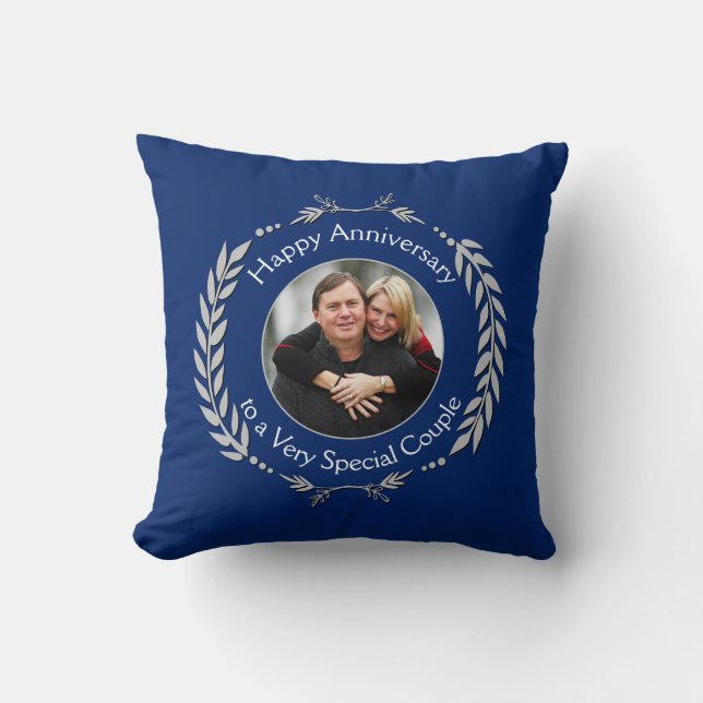 HAPPY ANNIVERSARY | Add Photo | Royal Blue Throw Pillow (Front)